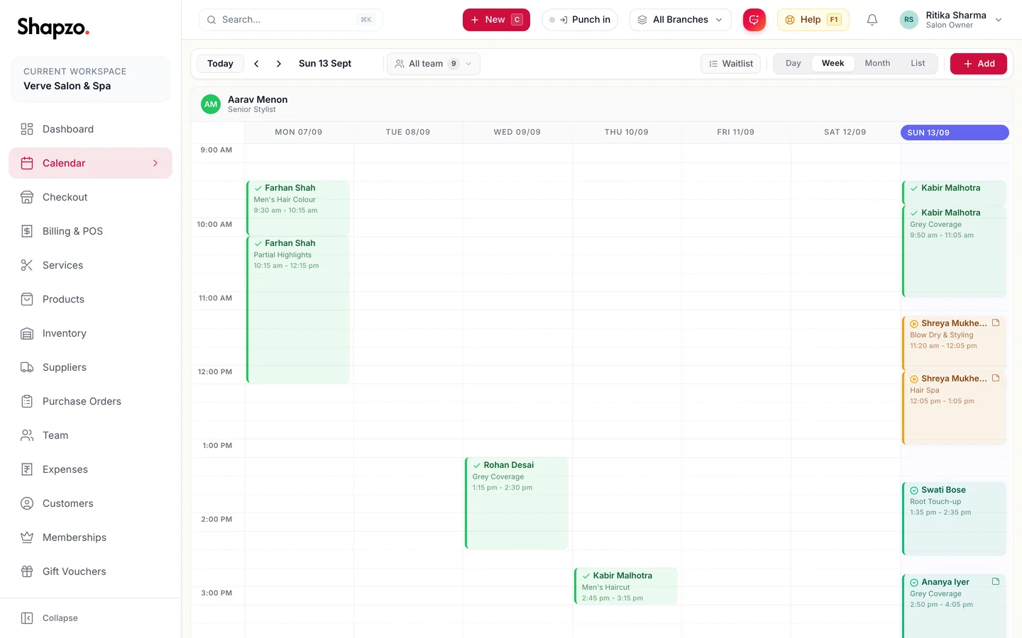 Shapzo calendar in week view