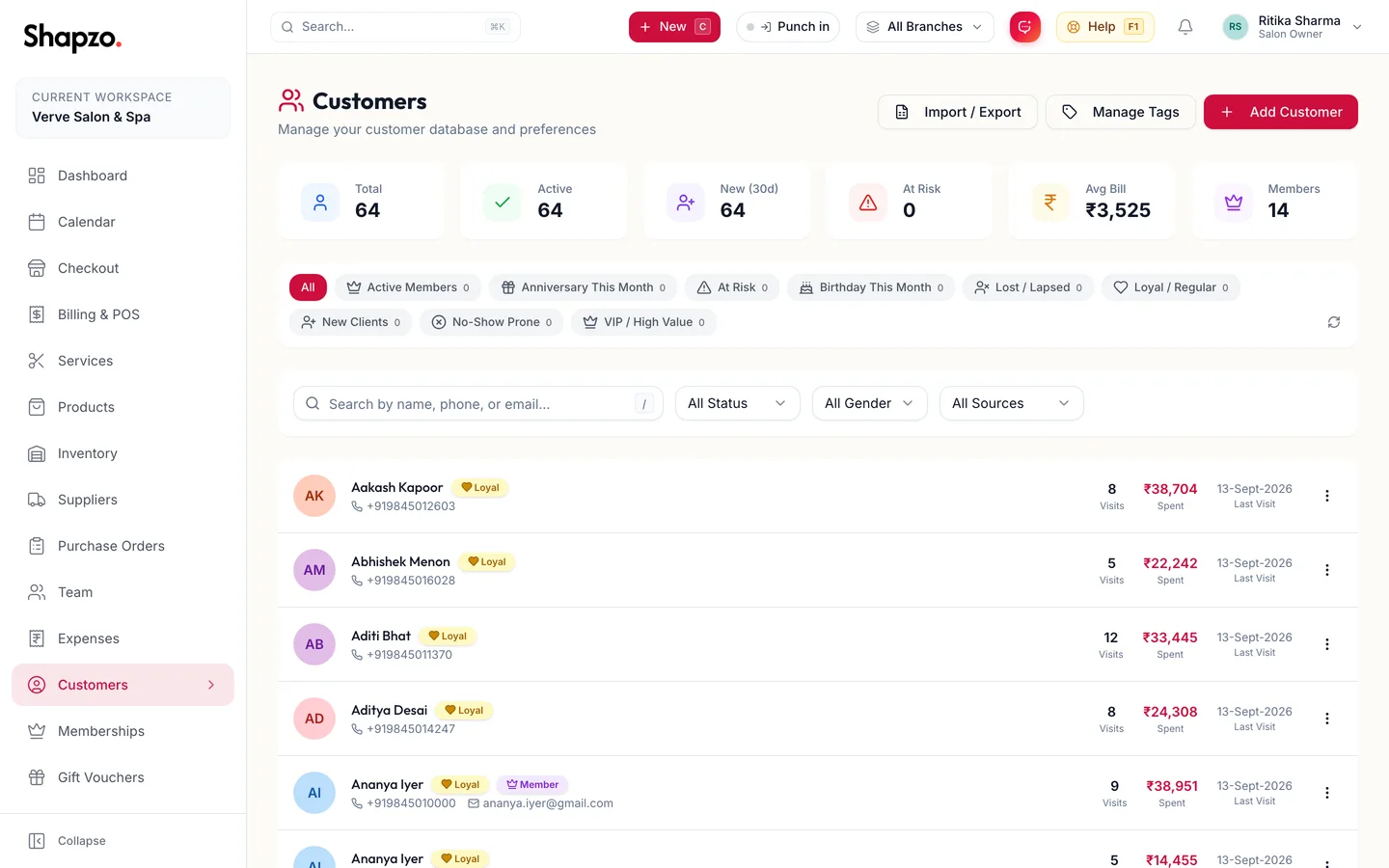 Customer list with segments and tags