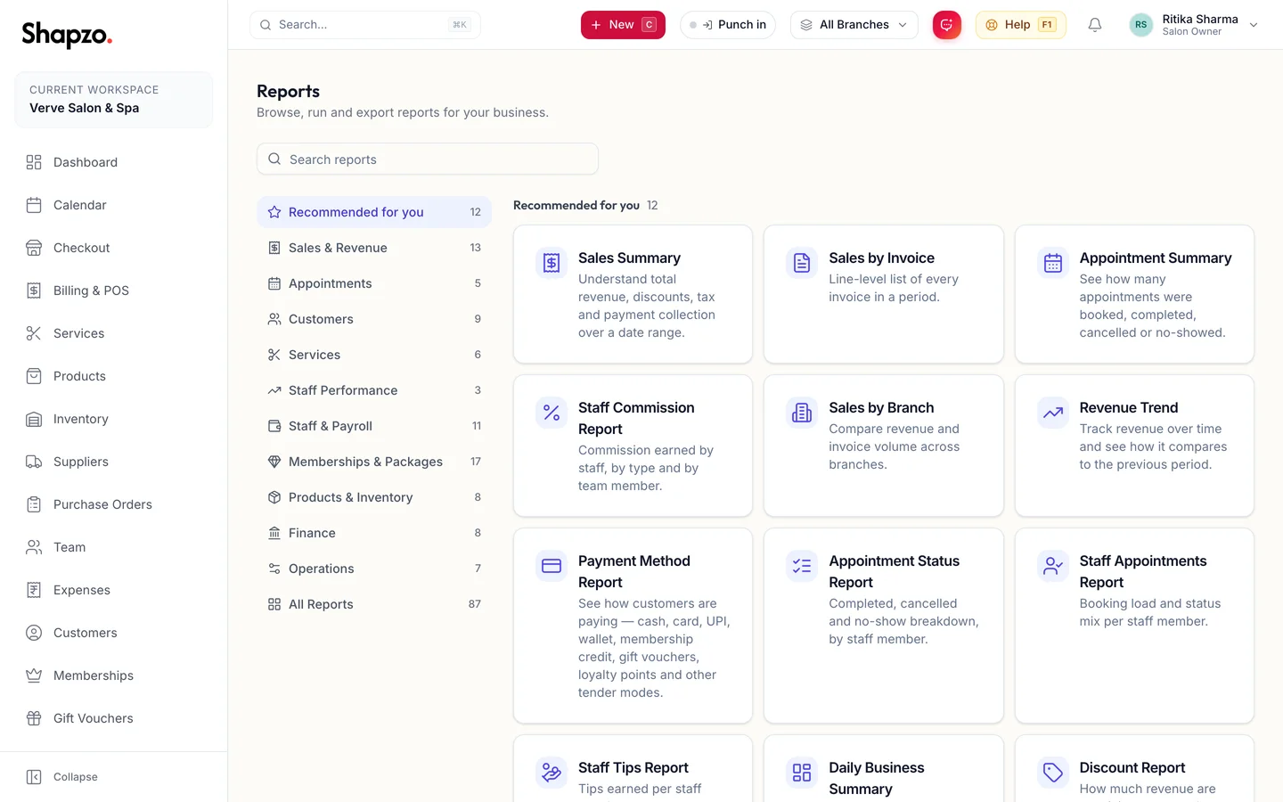 Report catalogue grouped by category