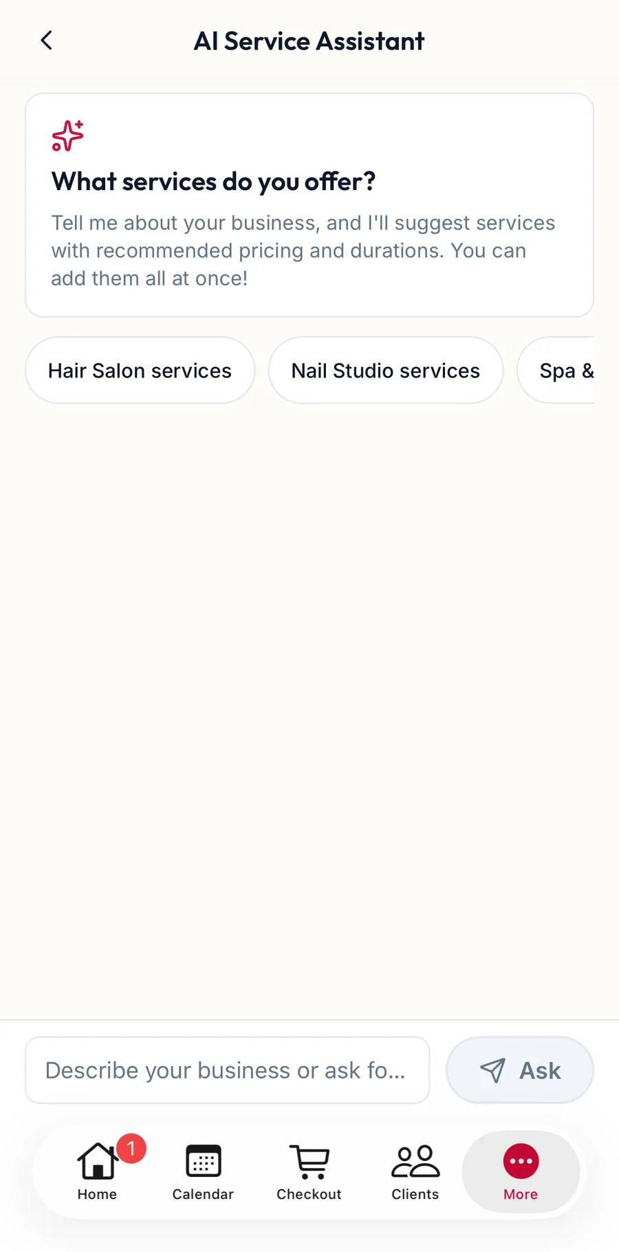 The AI Service Assistant in the app