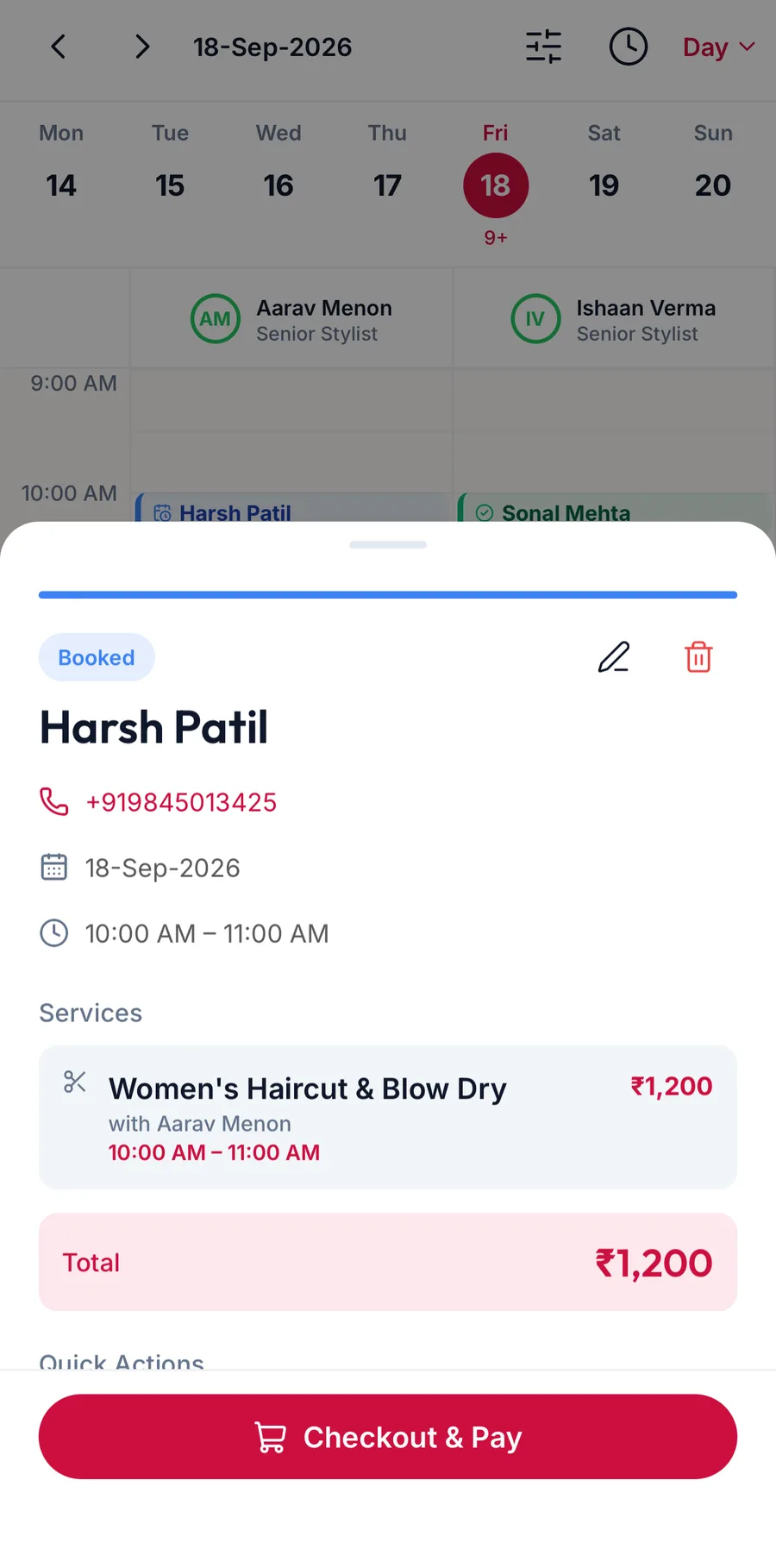 An appointment open as a sheet in the app