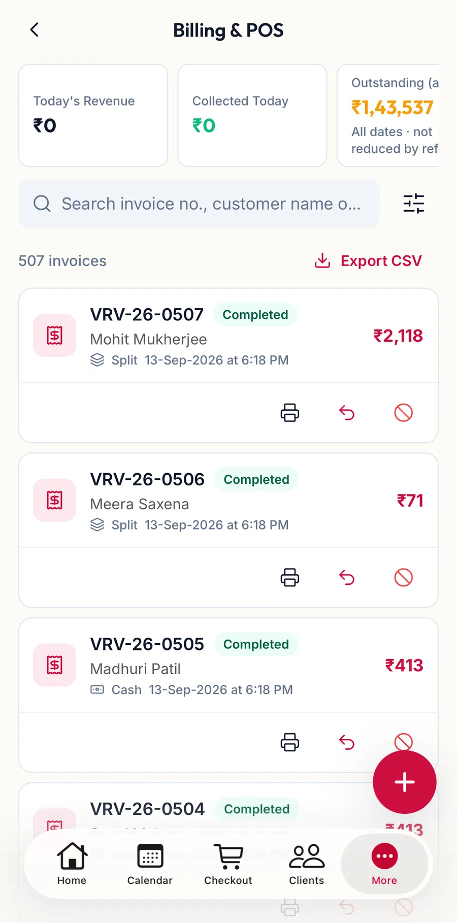 The Billing and POS screen in the app