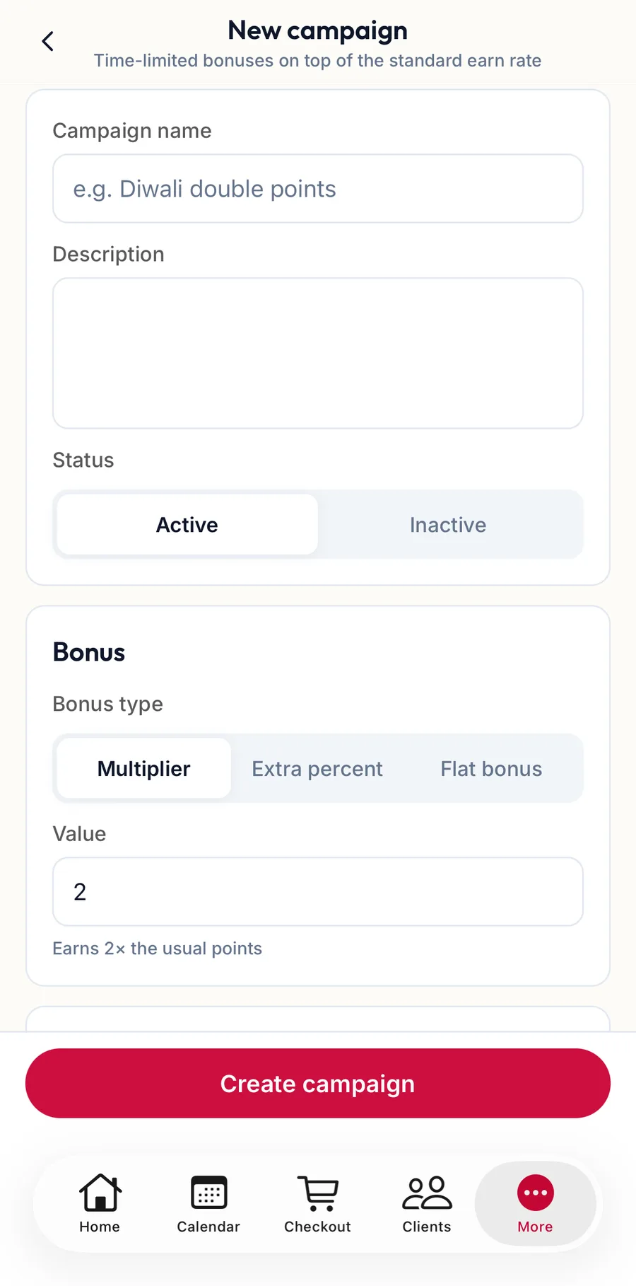 The New campaign form in the app