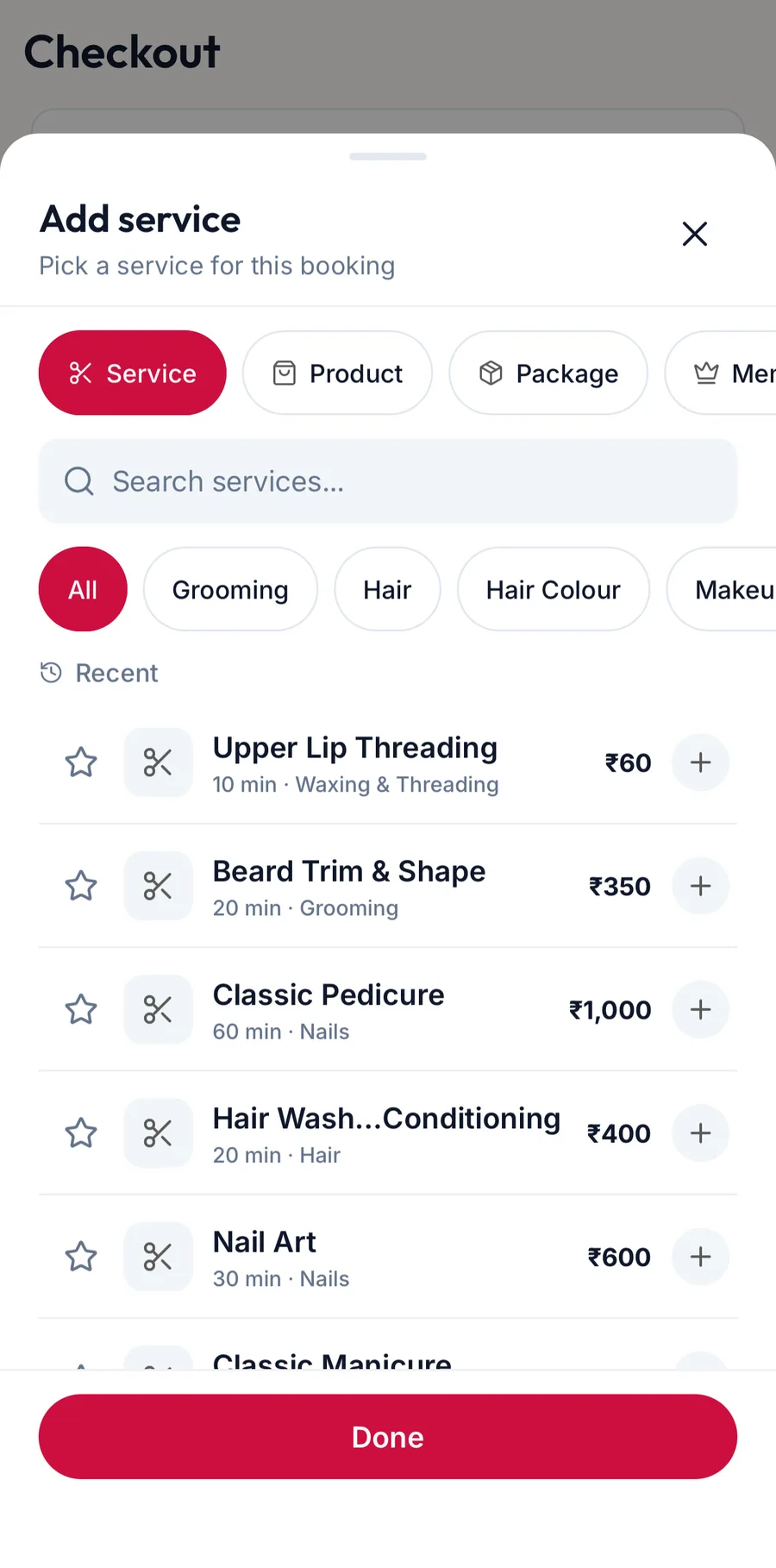 The item picker in the app