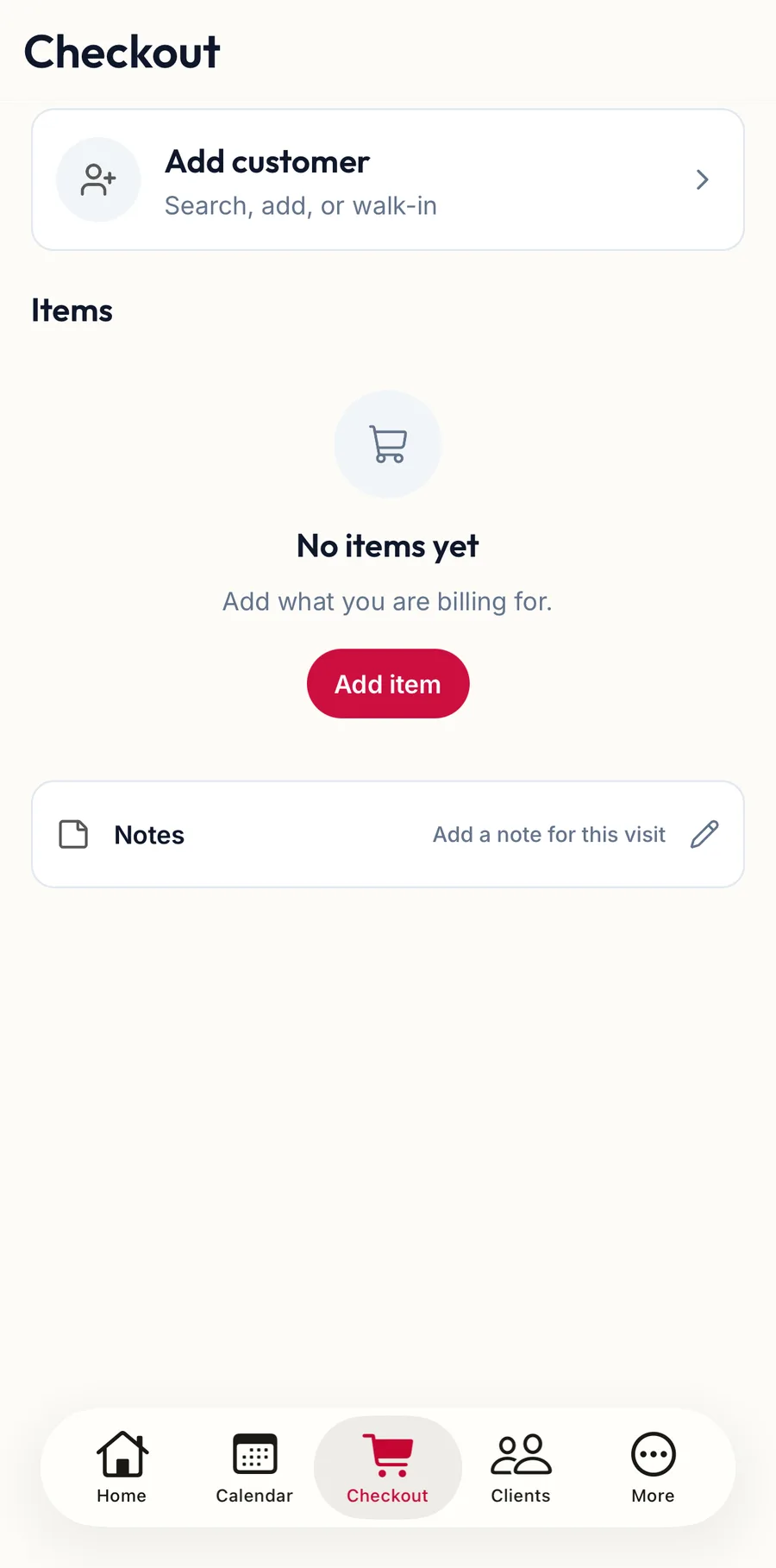 The Checkout tab before anything is added