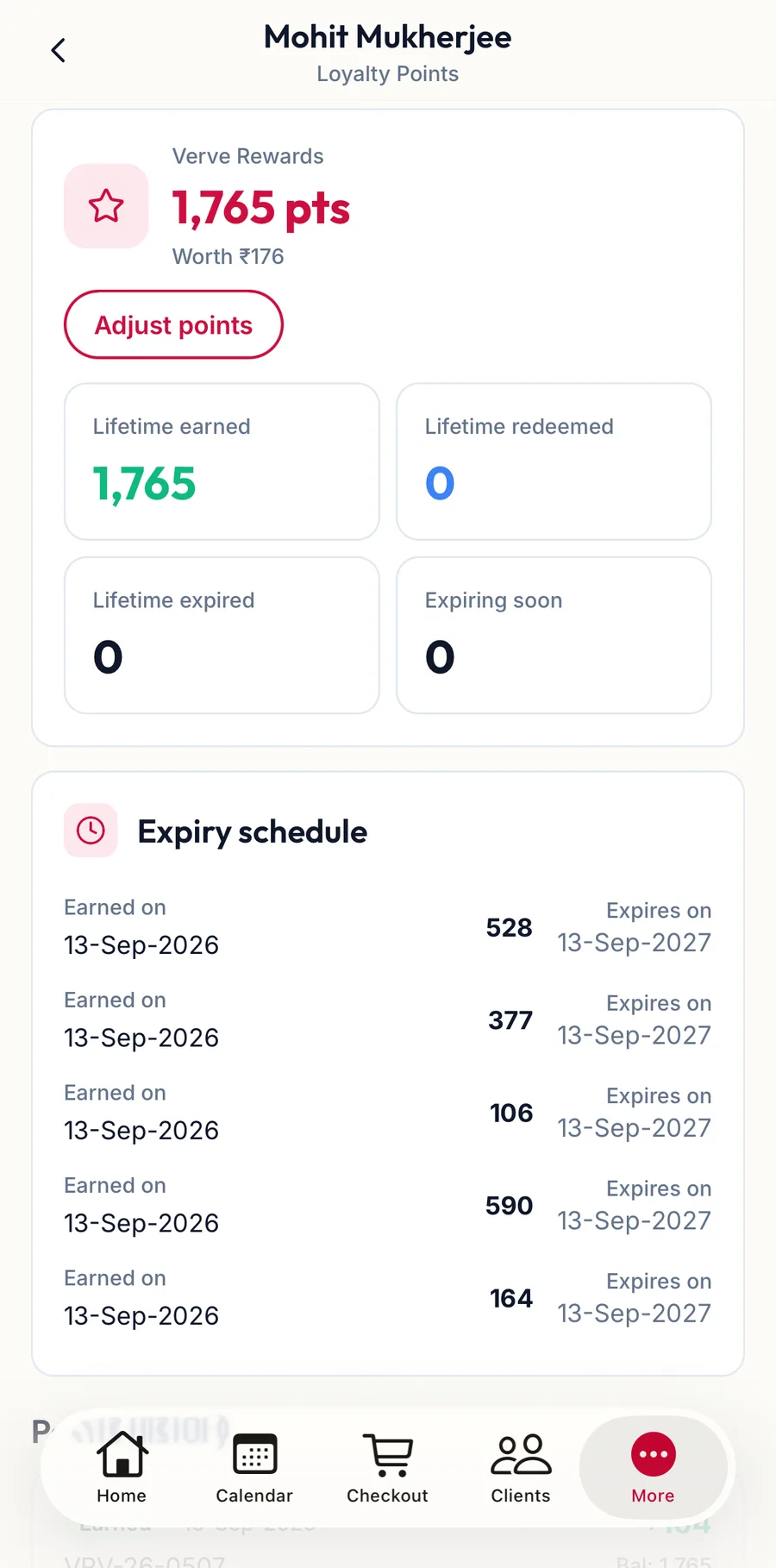 A customer's loyalty points in the app