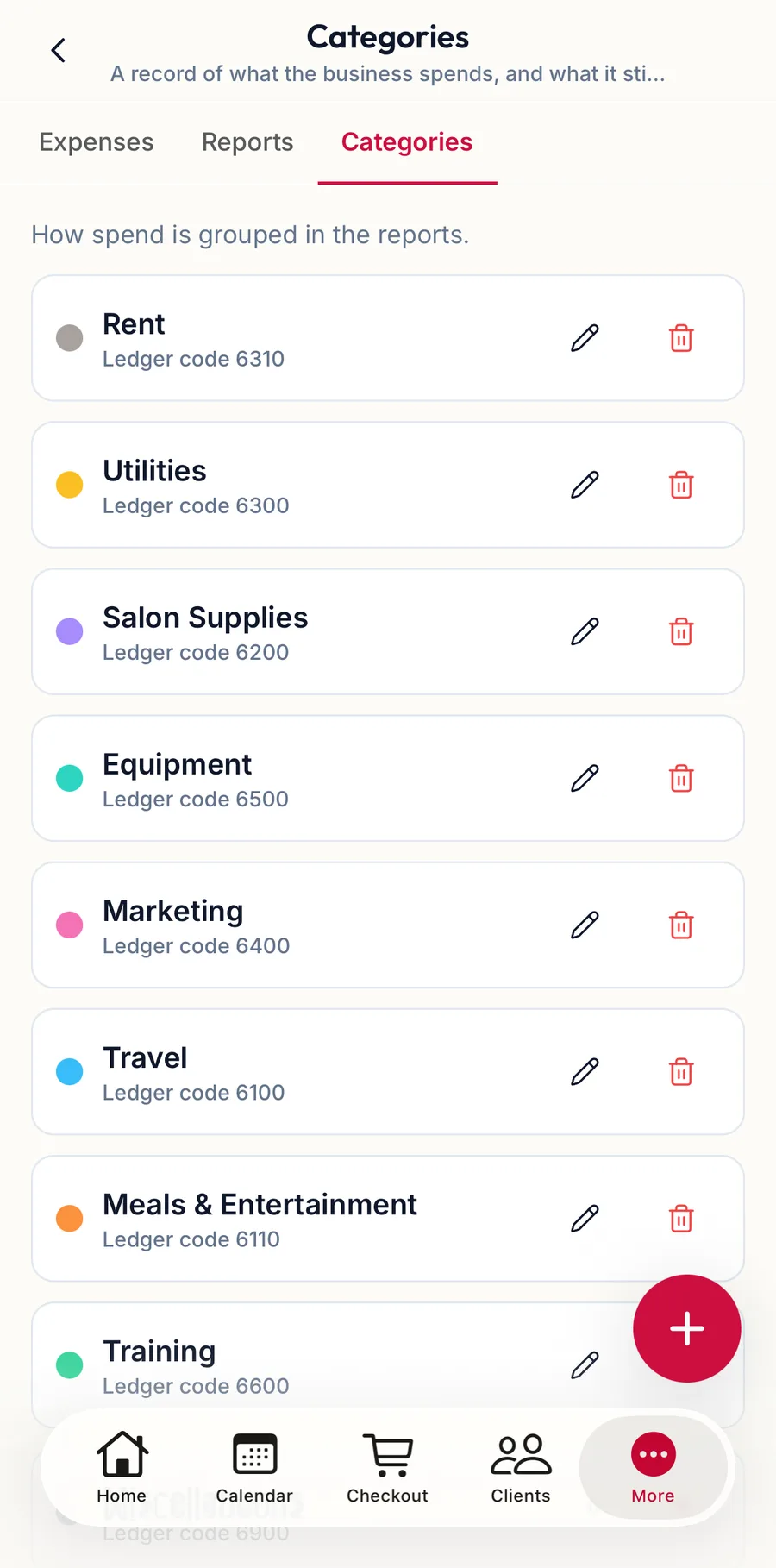 The expense categories in the app