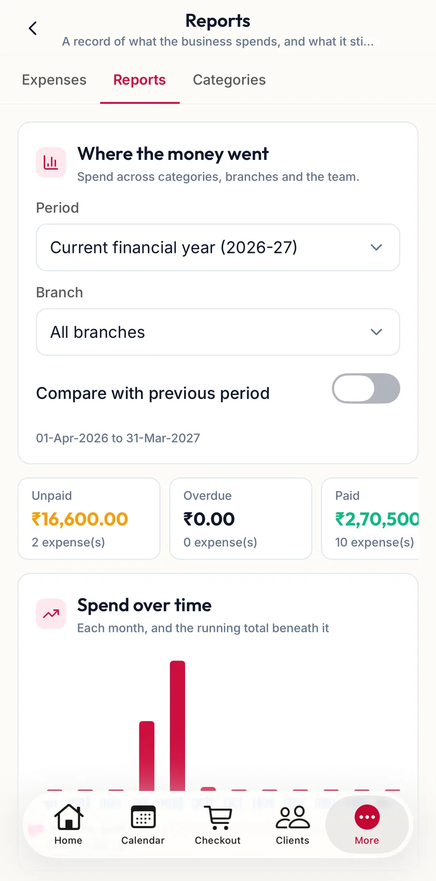 The expense reports in the app
