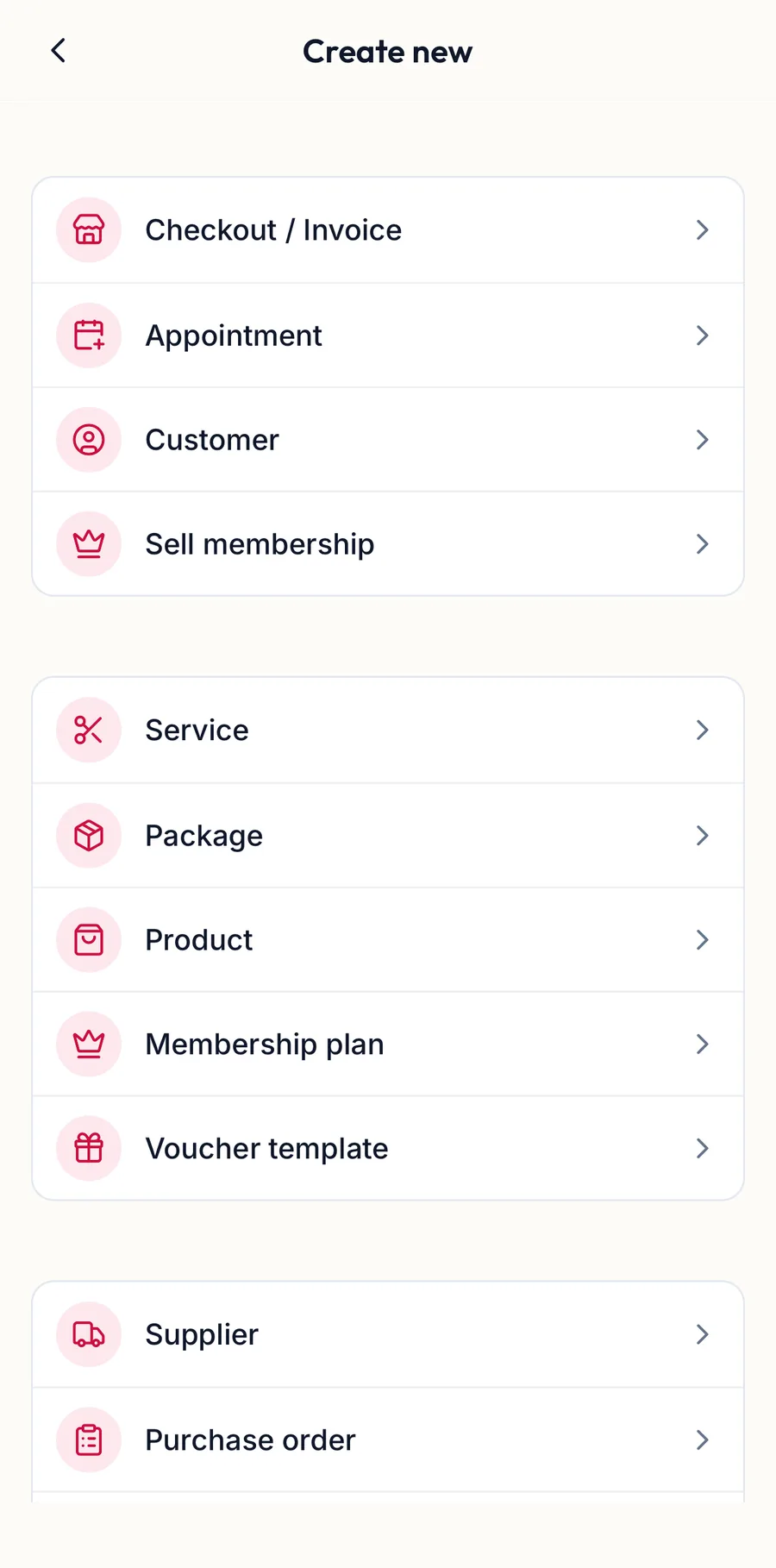 The create sheet in the app