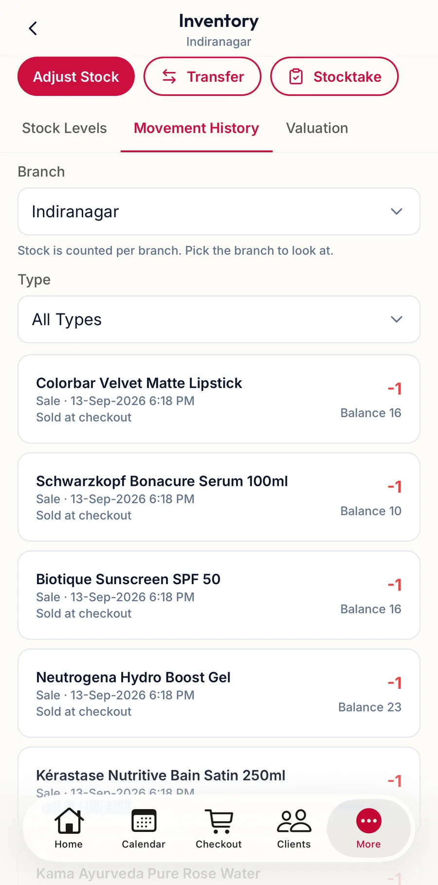 The Movement History tab in the app