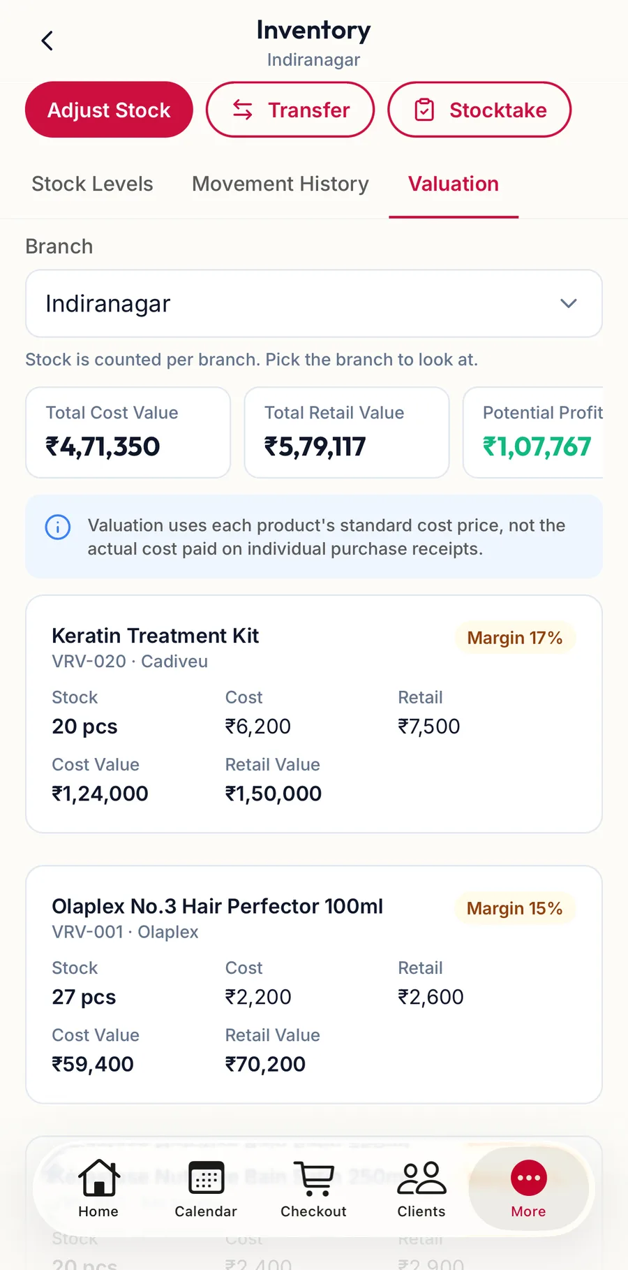 The Valuation tab in the app