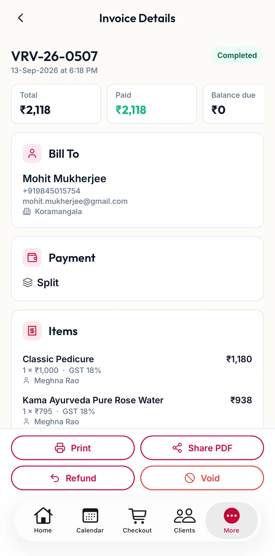 The Invoice Details screen in the app
