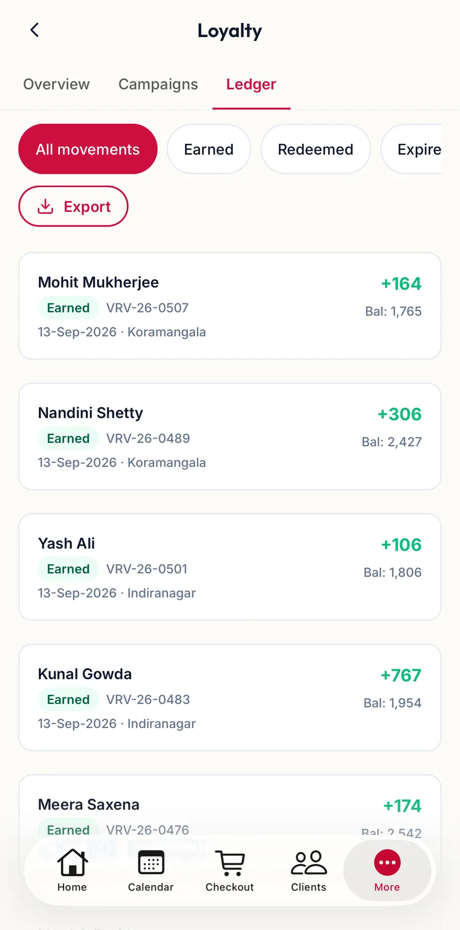 The Ledger tab in the app