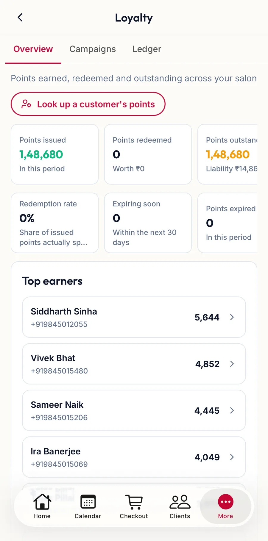 The Loyalty overview in the app
