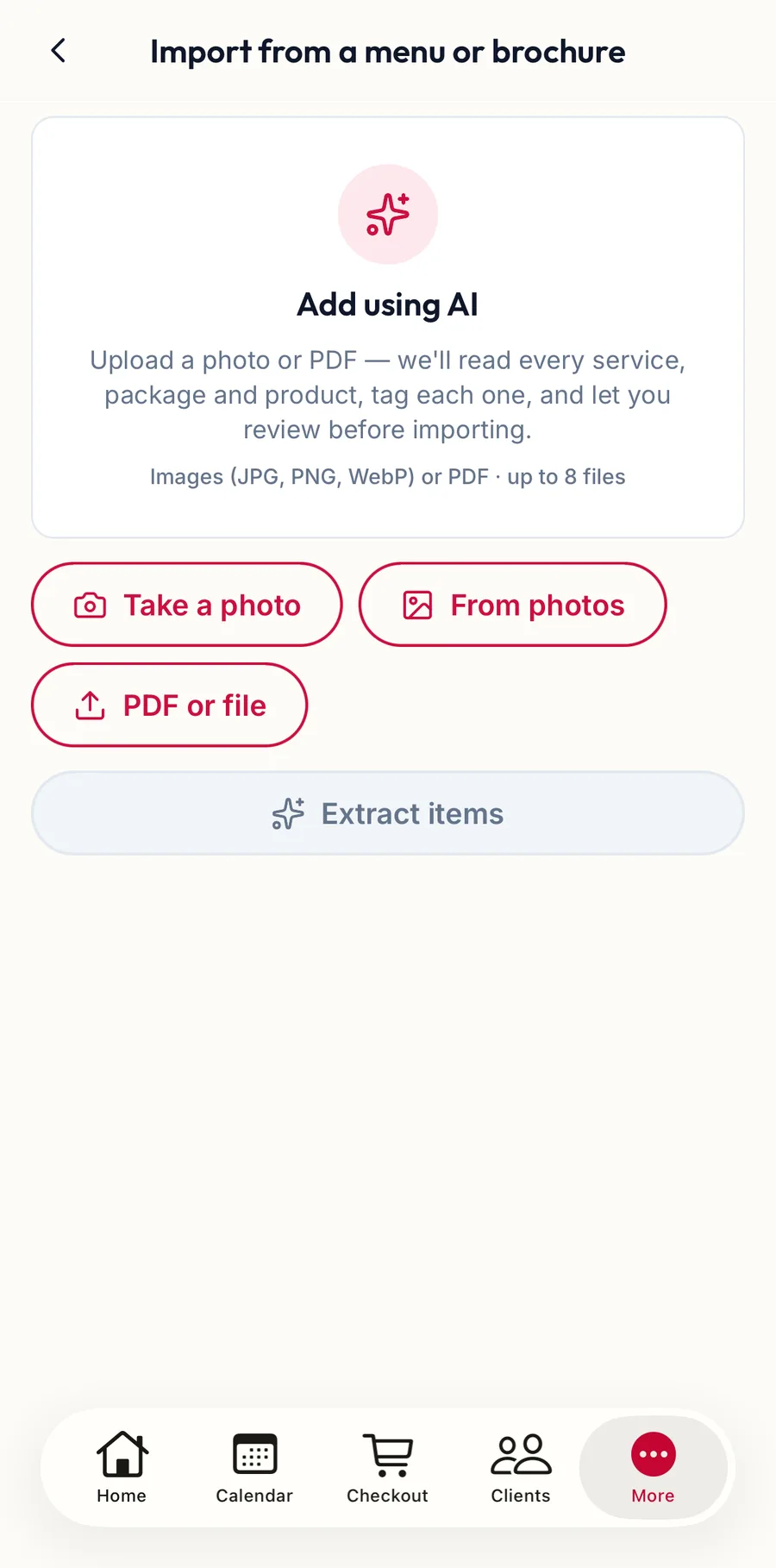 The menu importer in the app