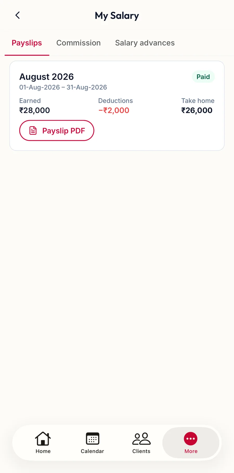 The My Salary screen in the app