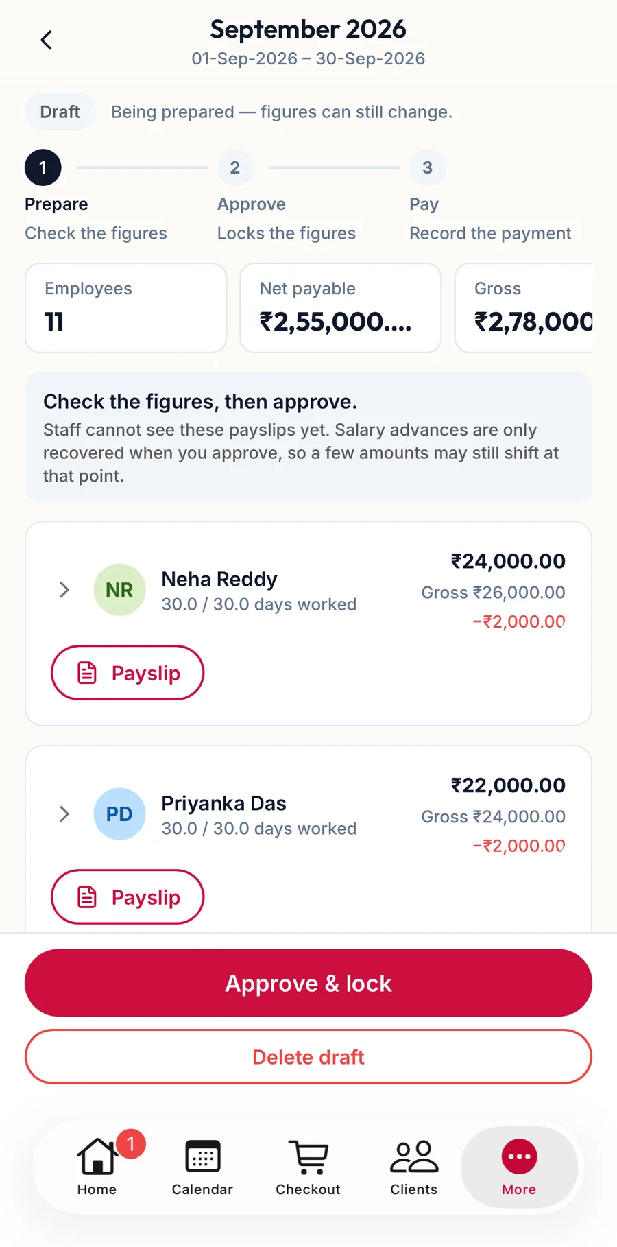 A pay run line expanded in the app