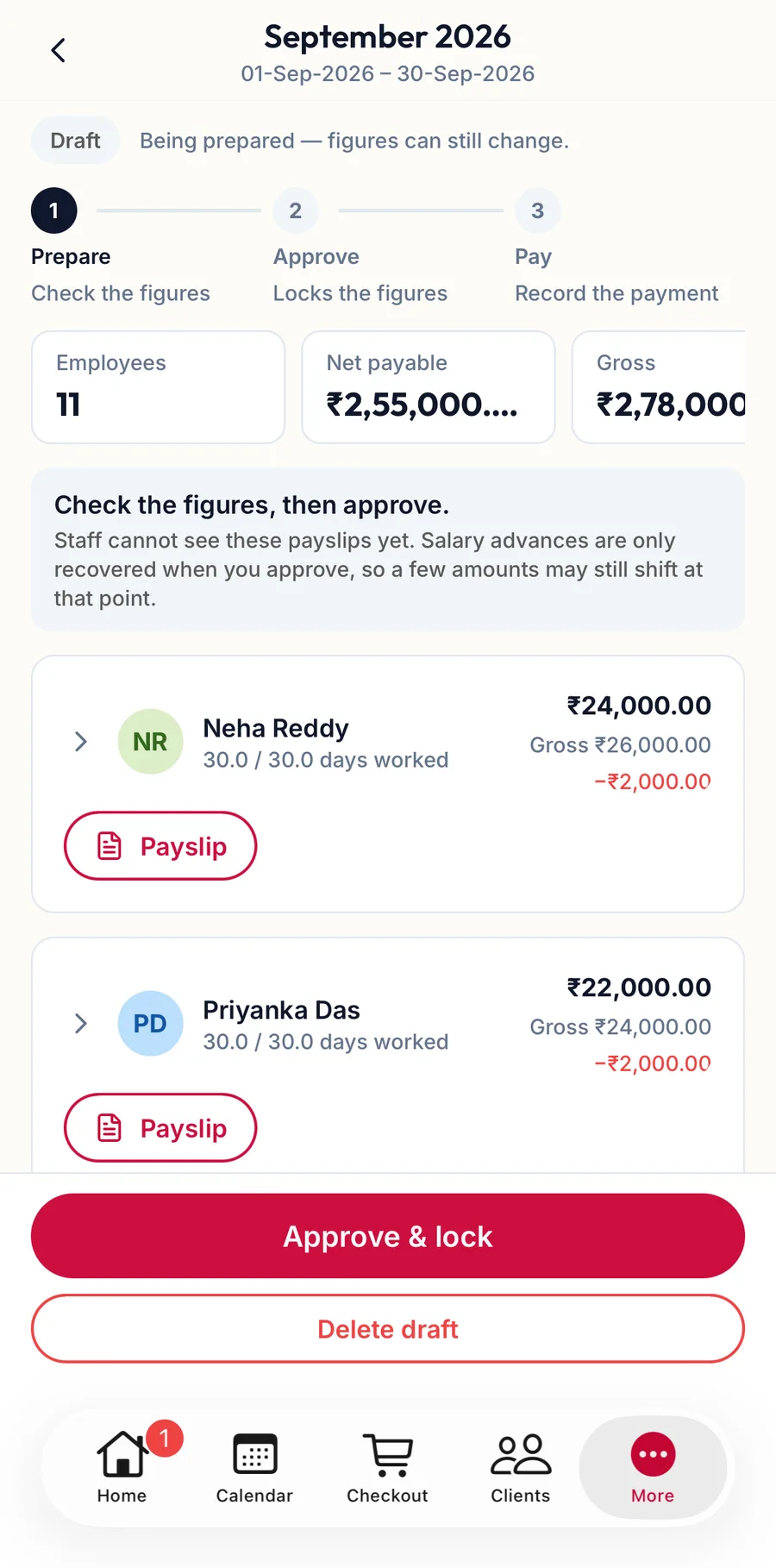 A pay run open in the app