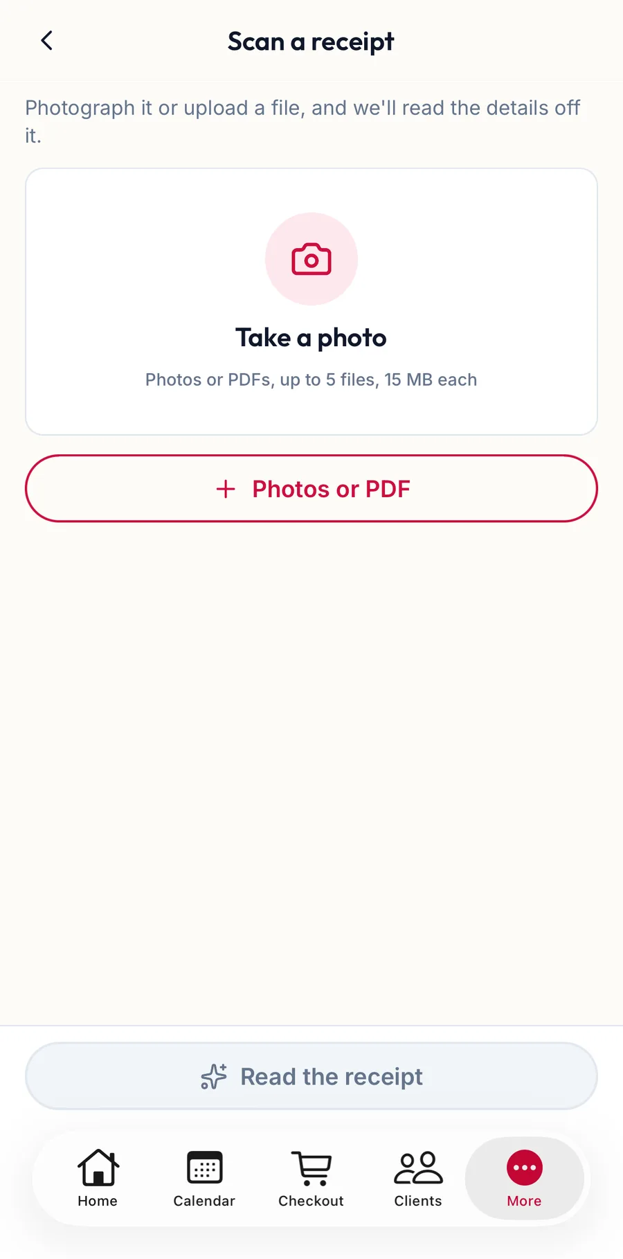 The Scan a receipt screen in the app