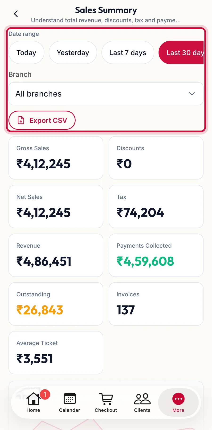 A report open in the app with its filter bar highlighted