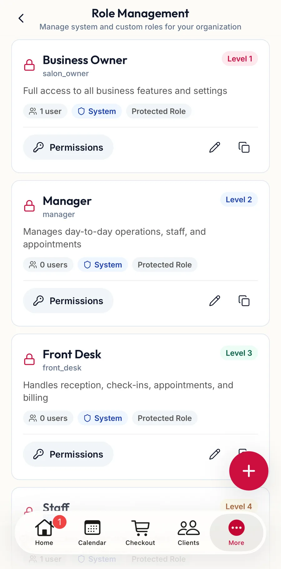The Role Management screen in the app