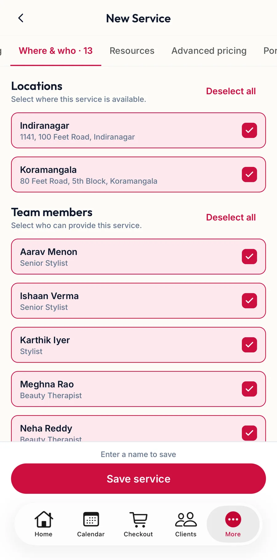 The Where and who tab of the service form in the app