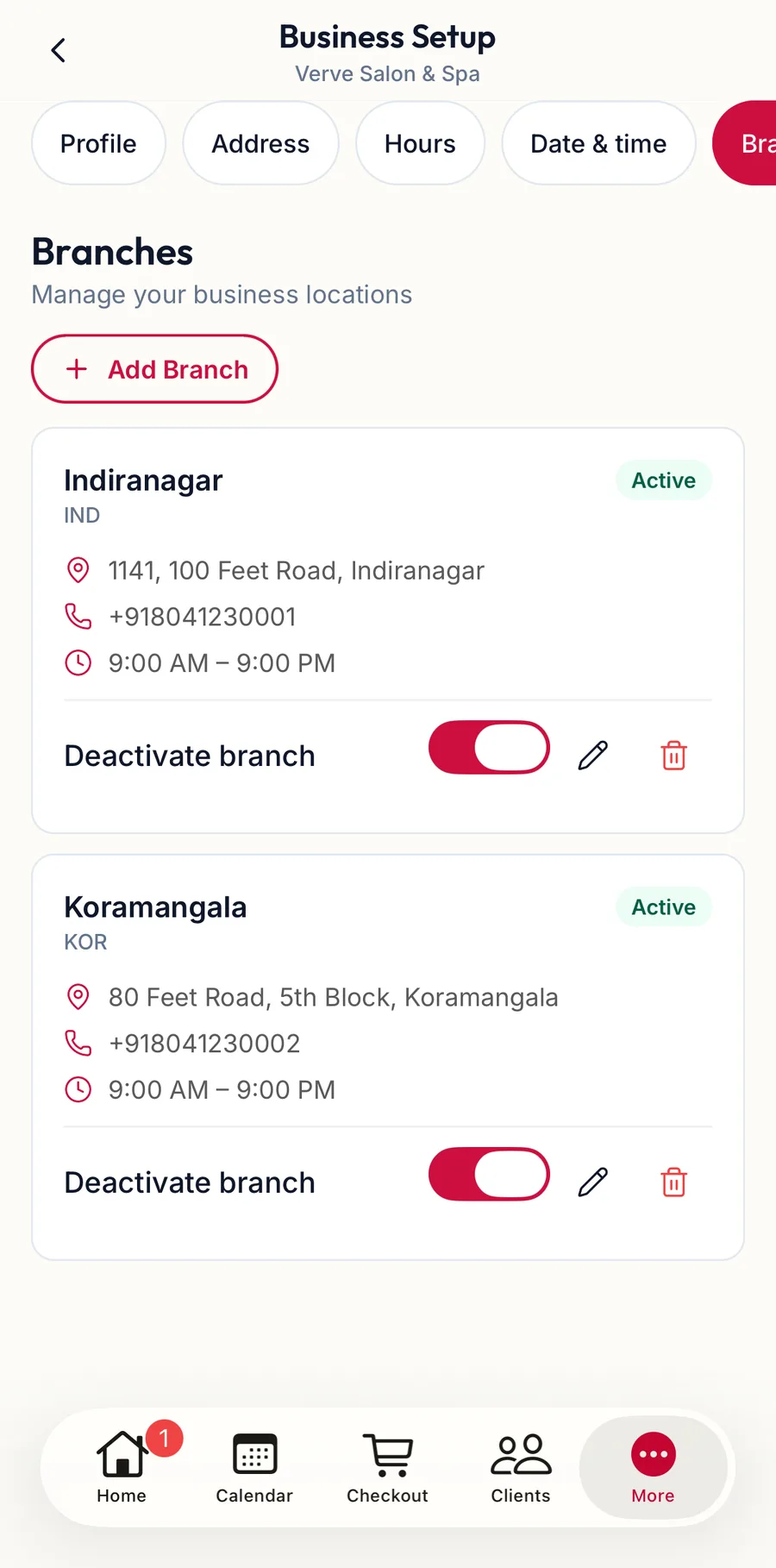 The Branches chip in the app