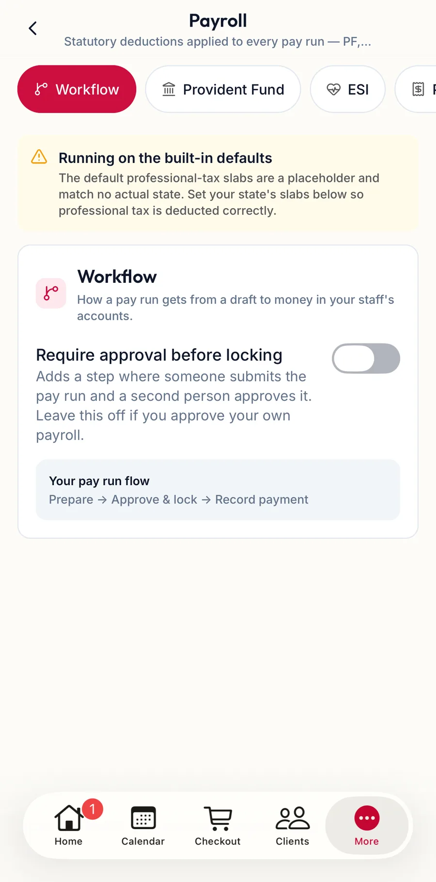 Payroll settings in the app