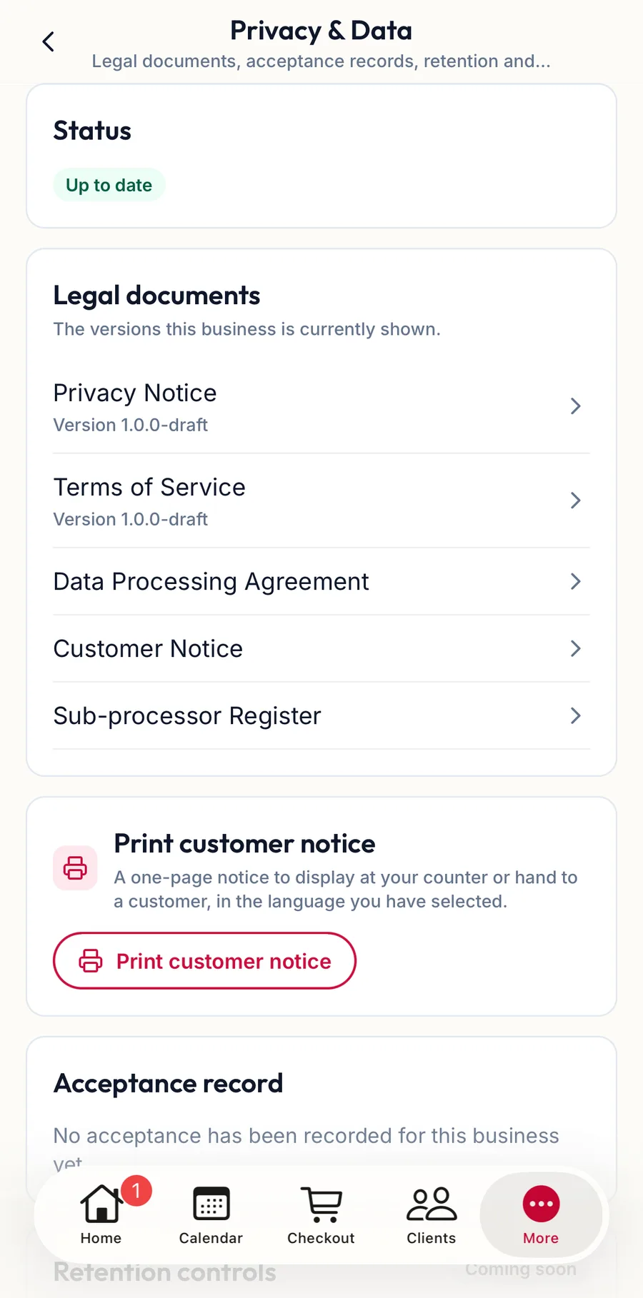 Privacy and Data in the app