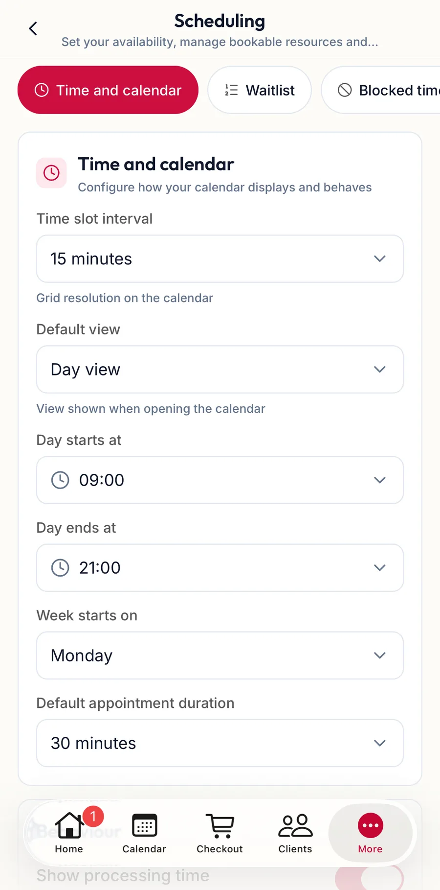 Scheduling settings in the app