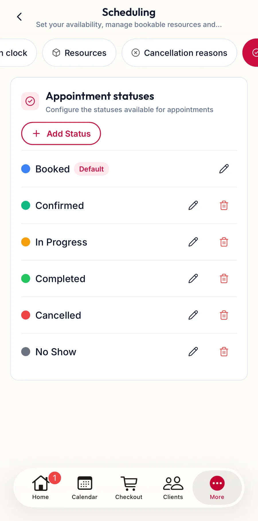 The appointment statuses section in the app