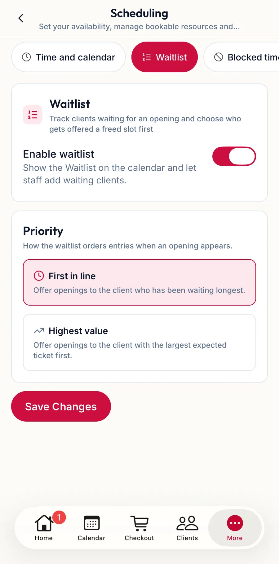 The waitlist section in the app
