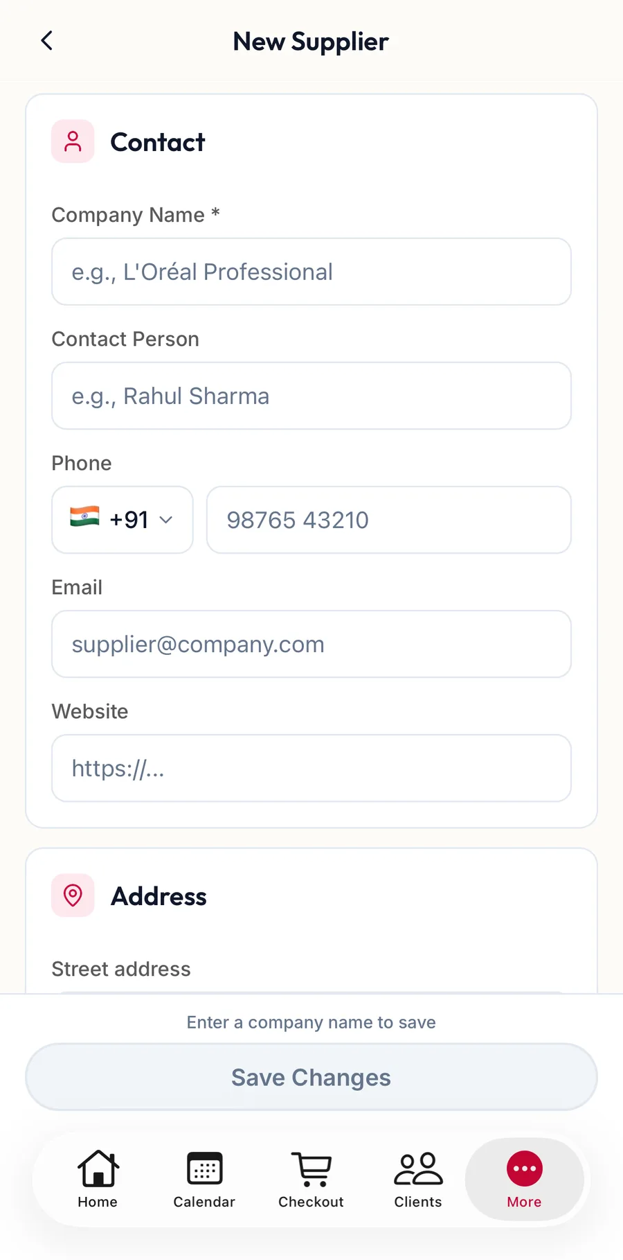 The New Supplier form in the app