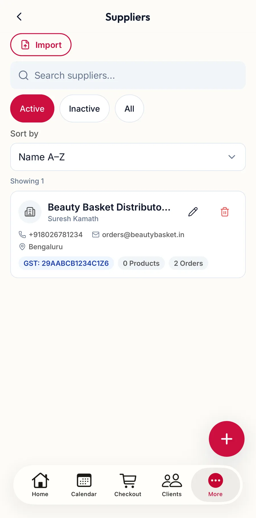 The Suppliers screen in the app