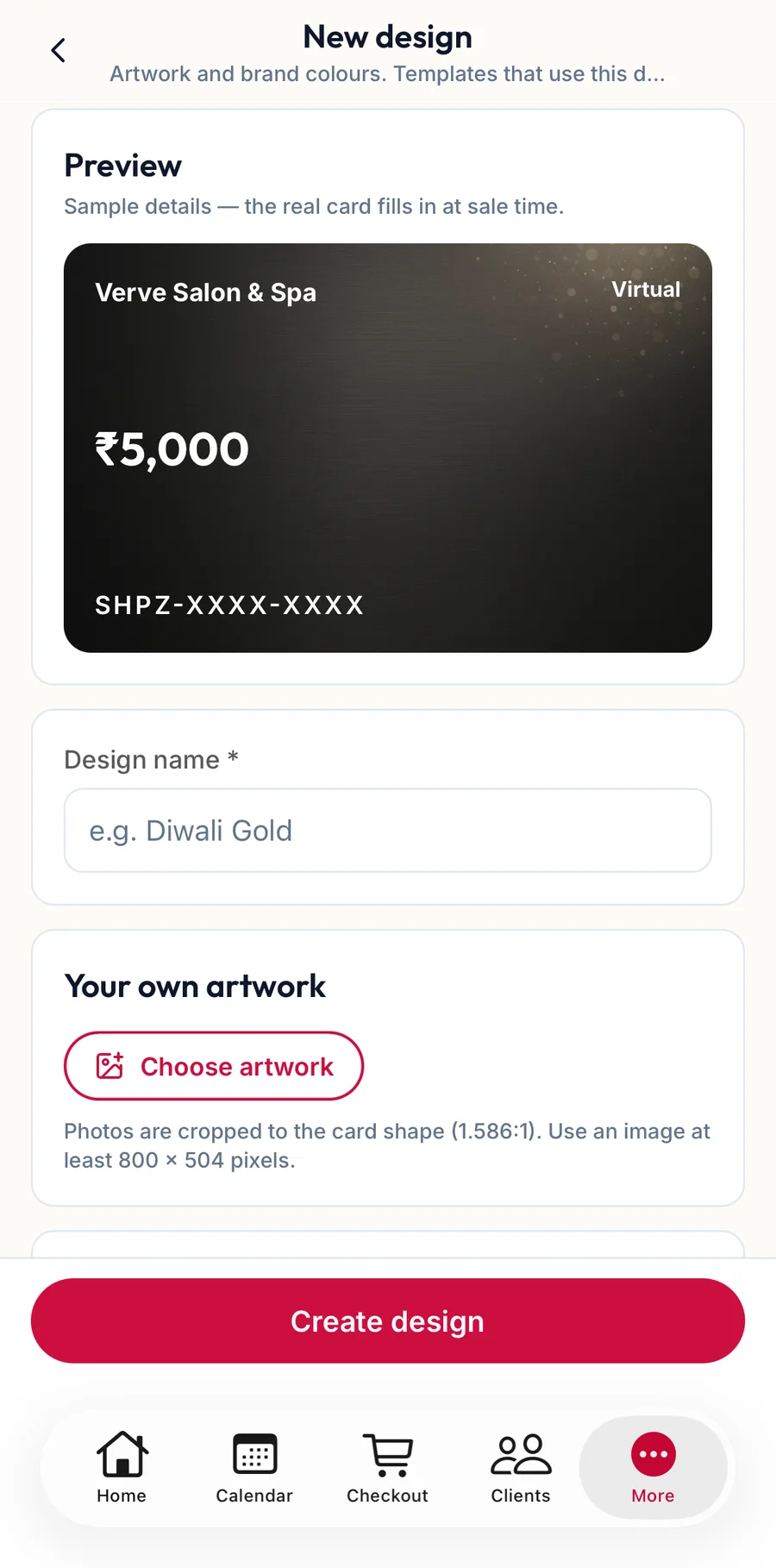 The New design form in the app