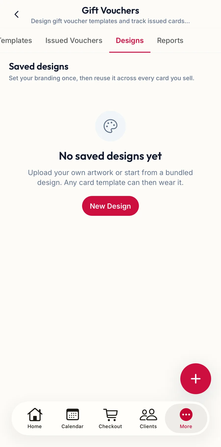 The Designs tab in the app