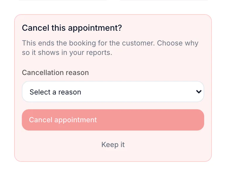 The prompt asking for a cancellation reason