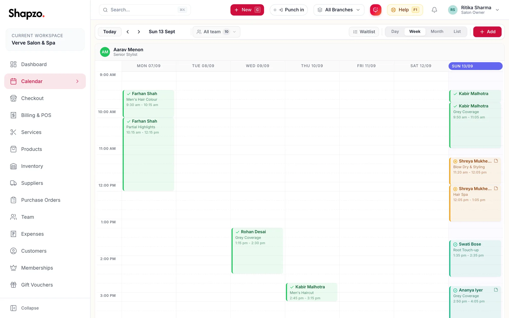 The calendar in week view