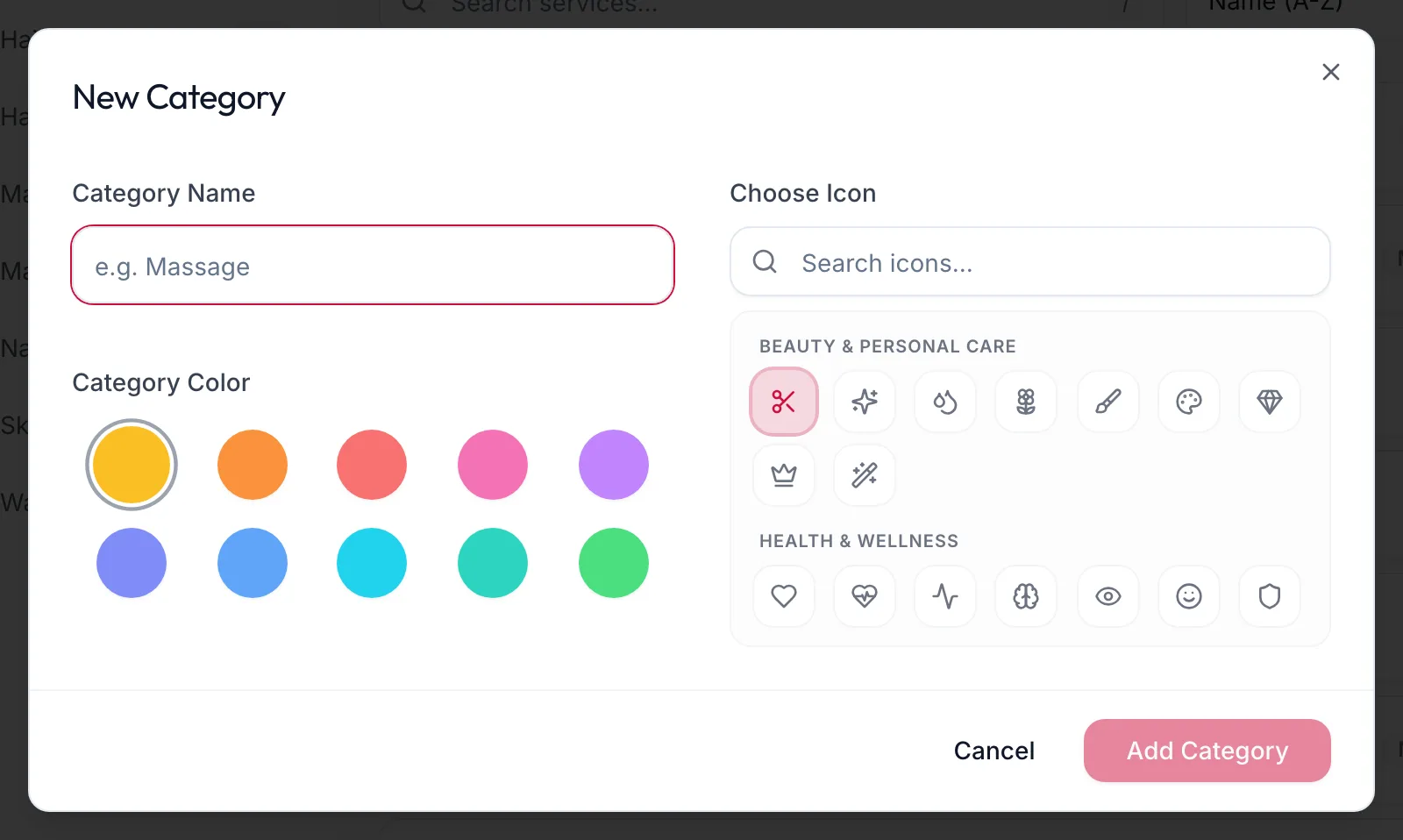 The New Category dialog