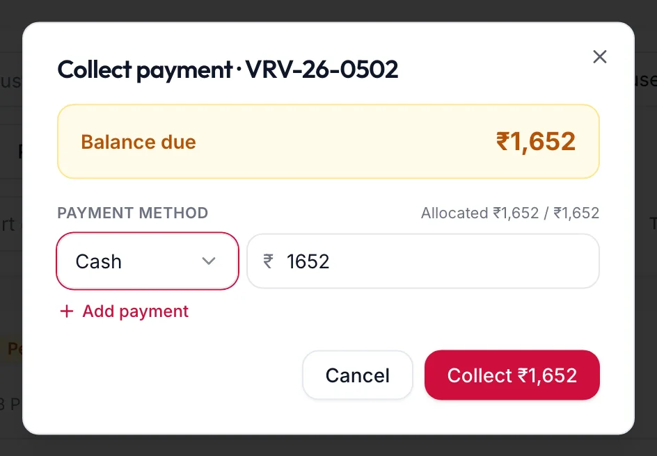 The Collect payment dialog