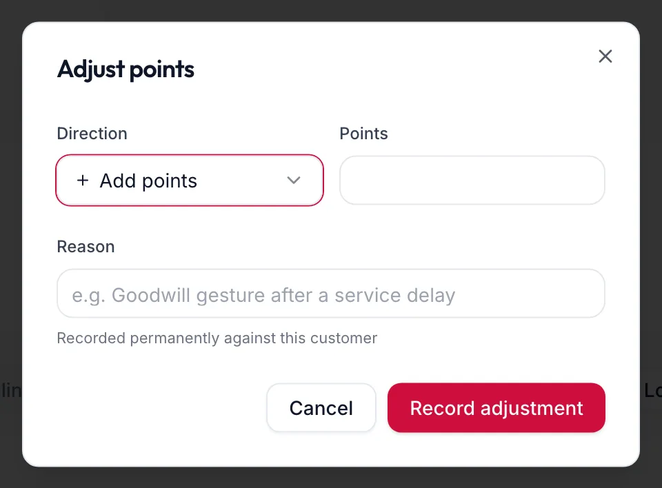 The adjust points dialog
