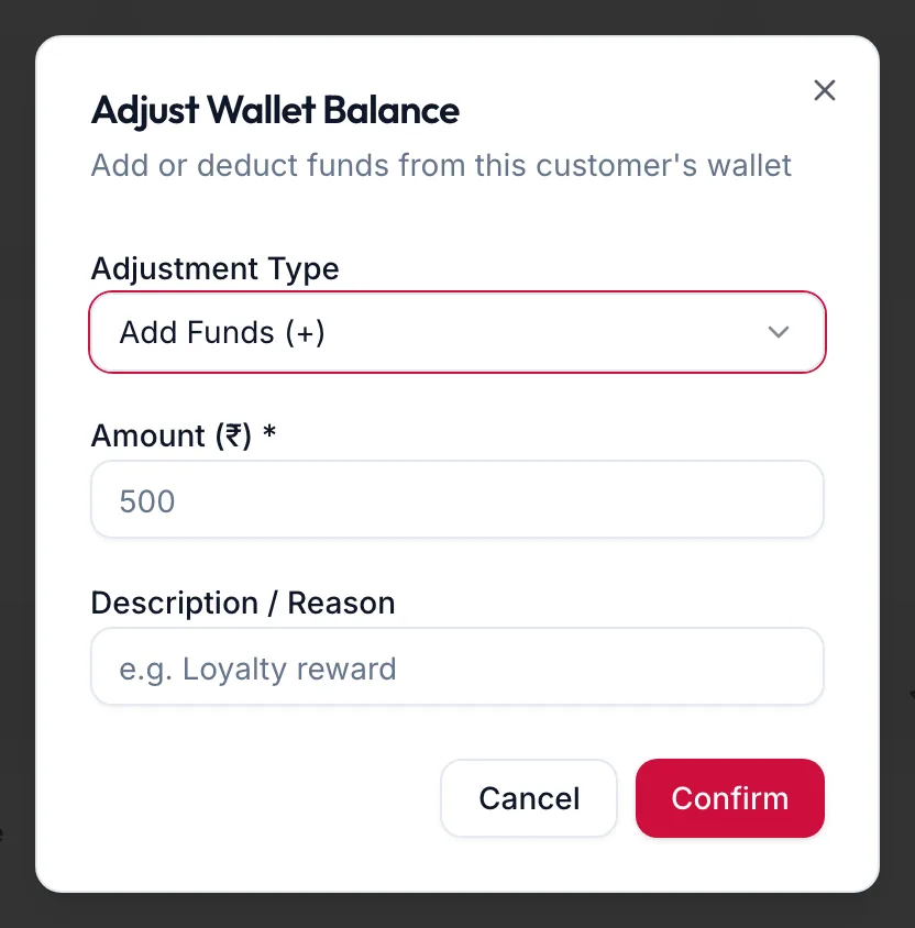 The Adjust Wallet Balance dialog