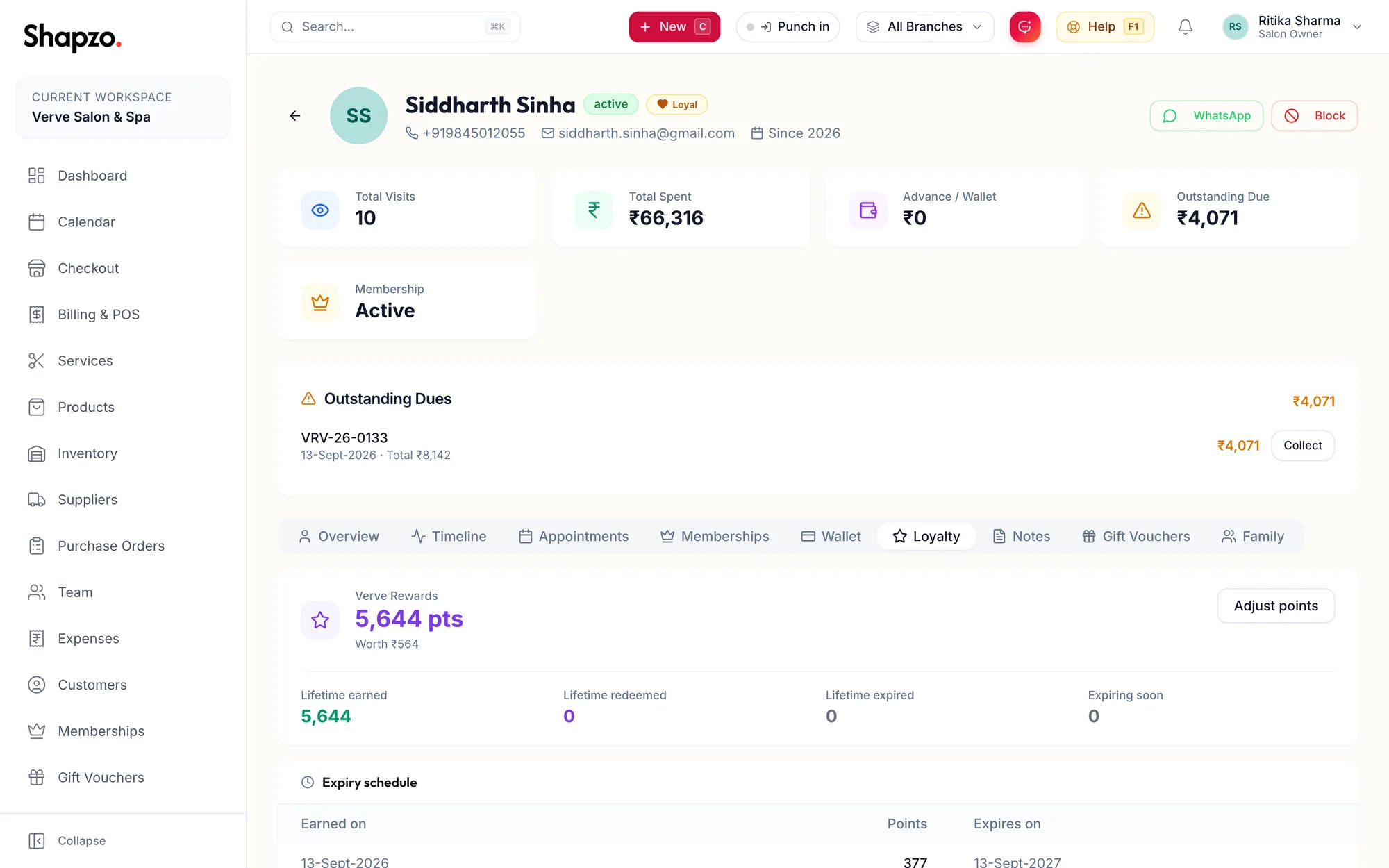 The Loyalty tab on a customer profile