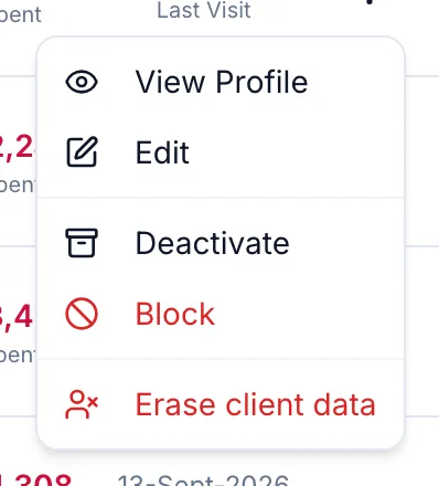 The Row actions menu on a customer