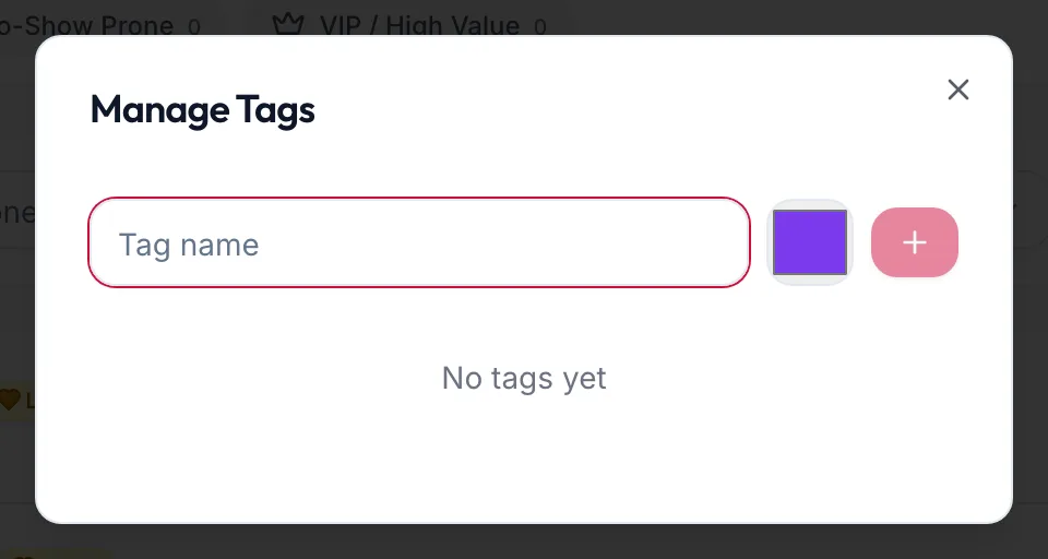 The Manage Tags dialog