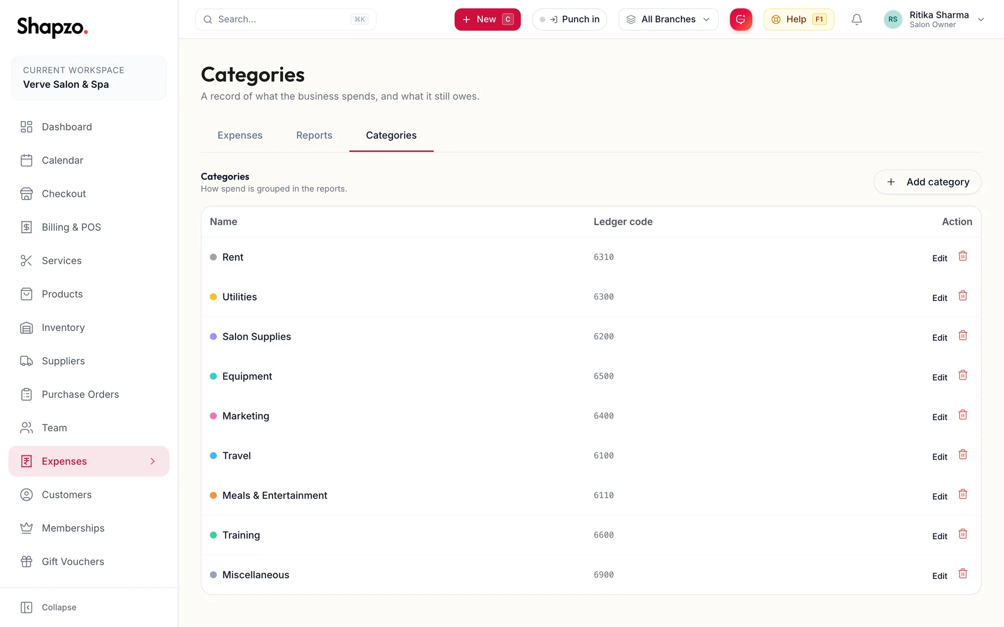 The Categories tab