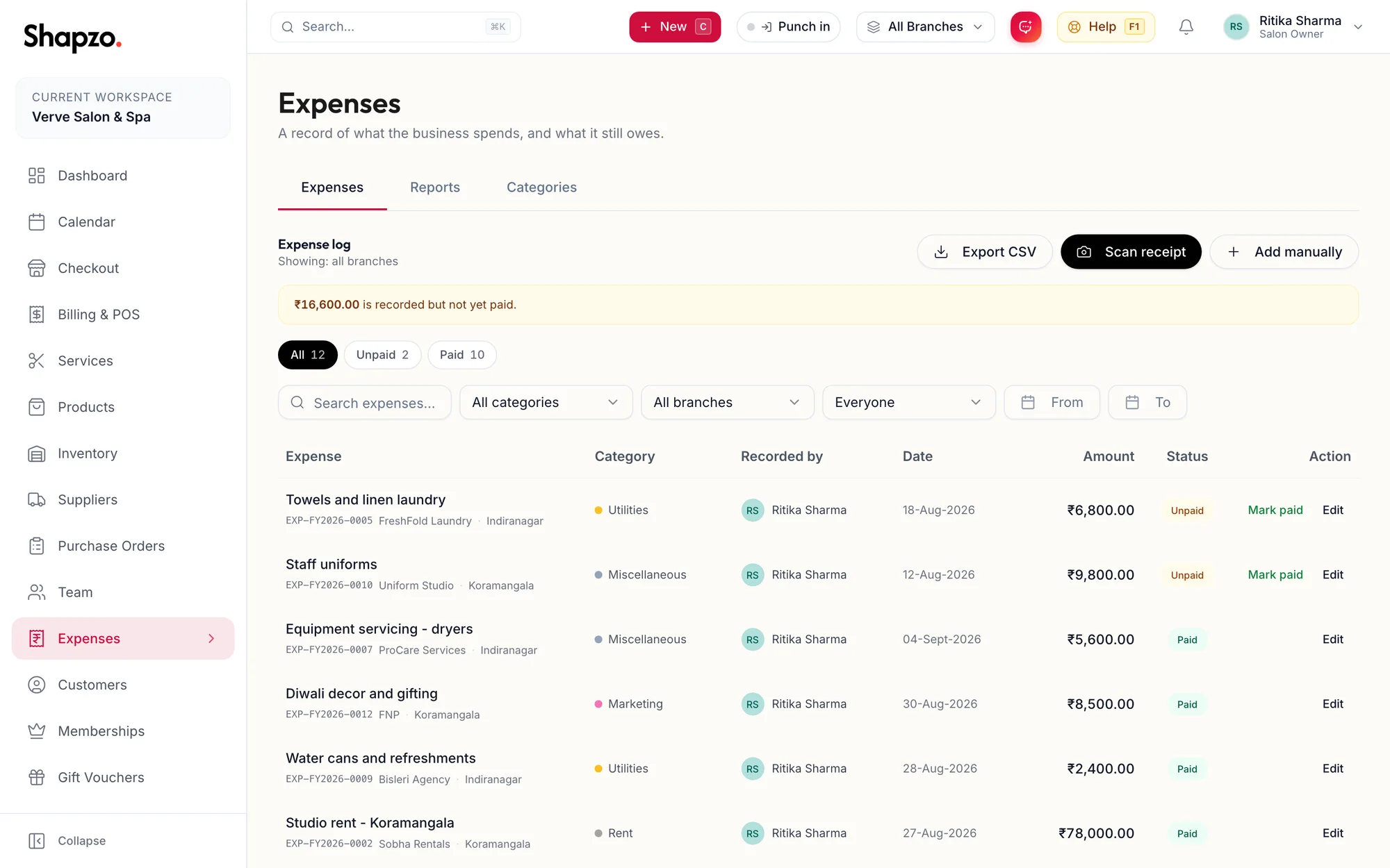 The Expenses page