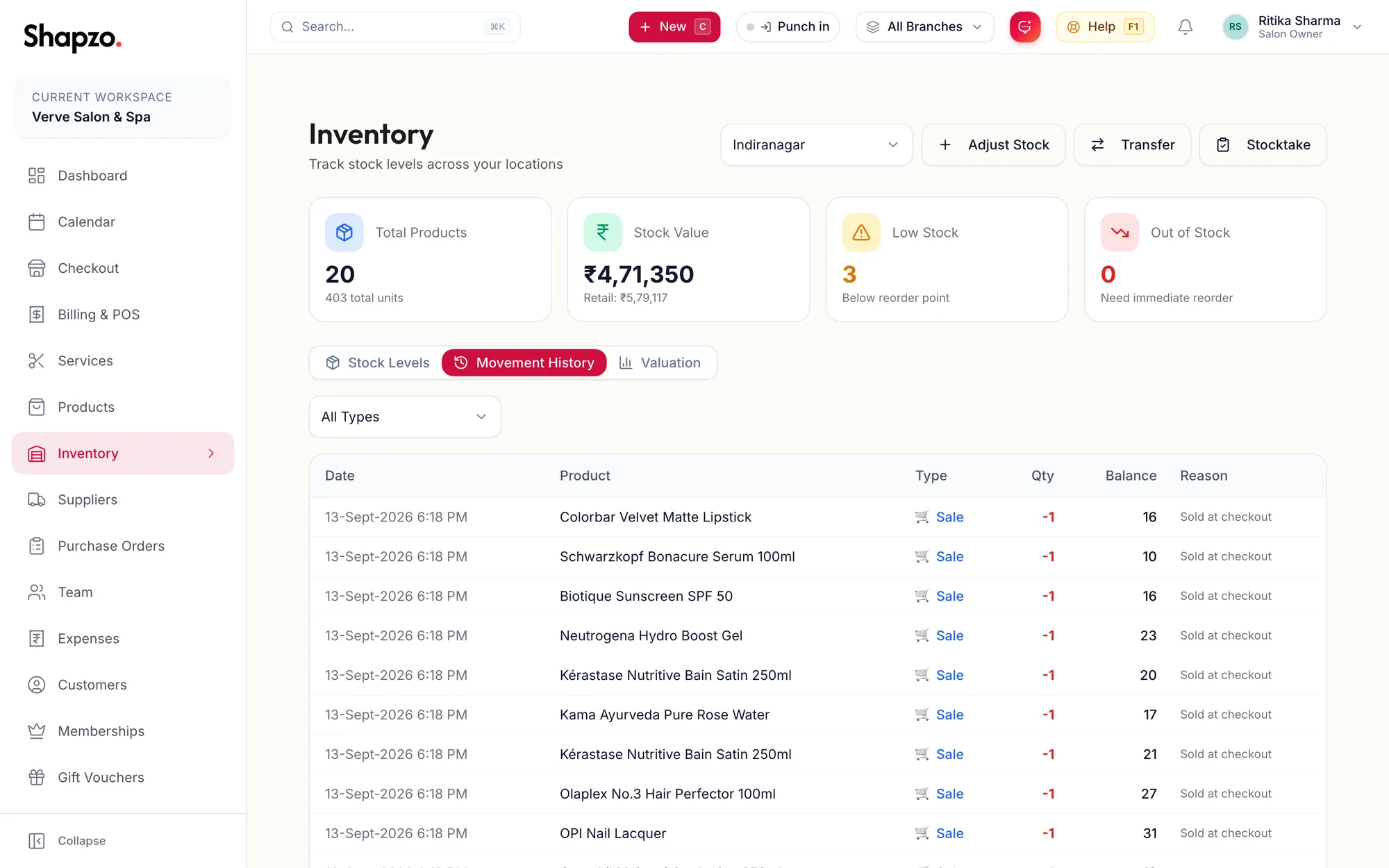 The Movement History tab