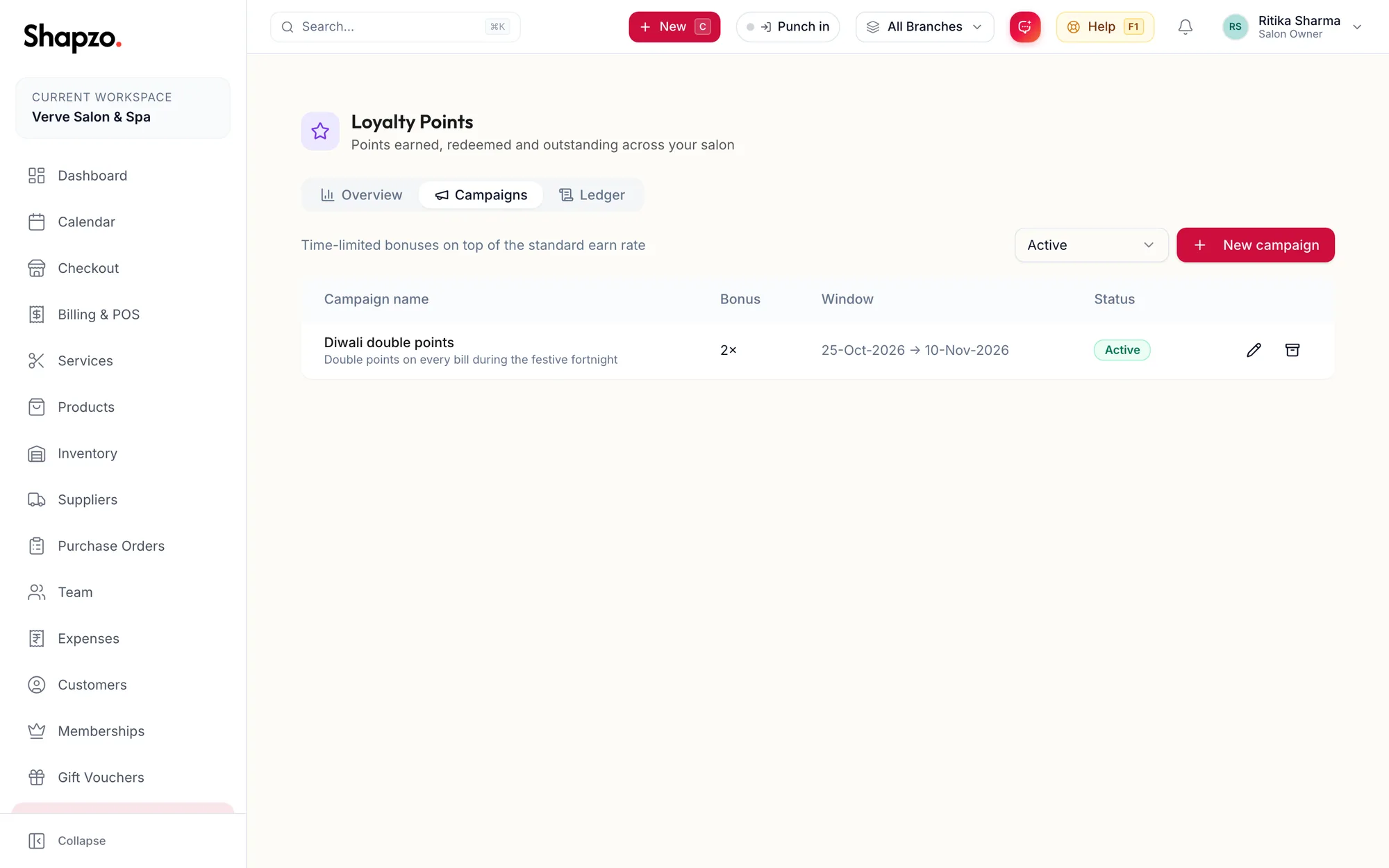The Campaigns tab