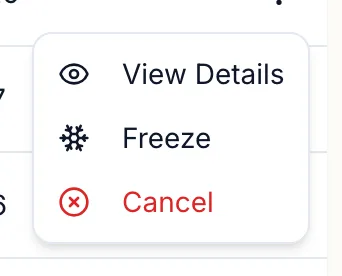 The row menu on an active membership